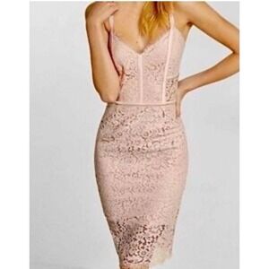 EXPRESS Lace Sheath Dress Blush Pink V Neck Sleeveless Knee Length Size 8 NWT